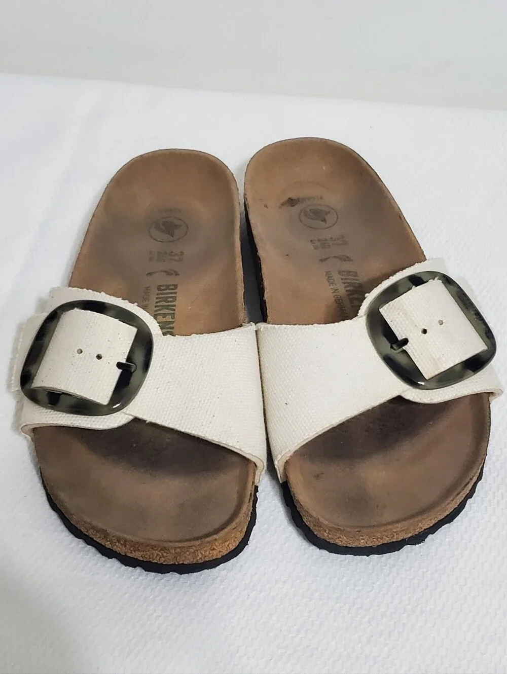 Birkenstock Madrid Vegan Big Buckle Sandal Eggshell Textile Size 37